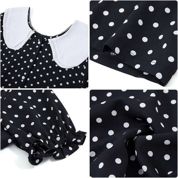 Cămașă elegantă de damă, cu mâneci scurte și decolteu O, în alb și negru