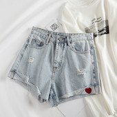 Καθημερινά γυναικεία παντελόνια τζιν με κεντήματα και σχισμένα μοτίβα