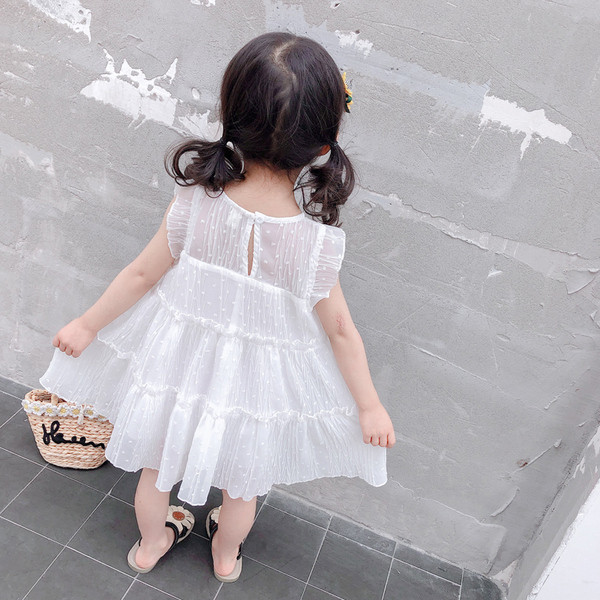 Rochie pentru copii roz si alb cu decolteu O