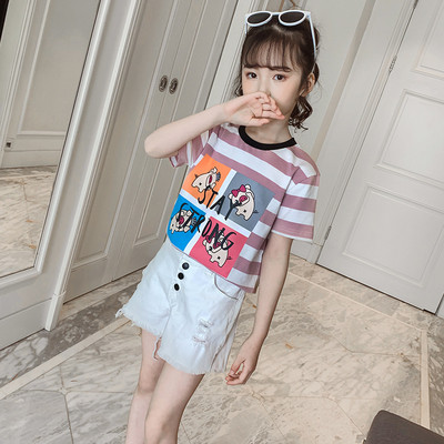 Tricou cu dungi pentru copii cu aplicație-pentru fete