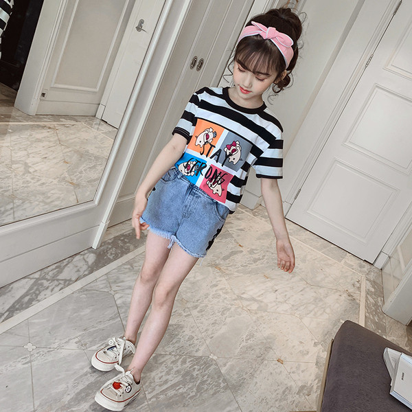 Tricou cu dungi pentru copii cu aplicație-pentru fete