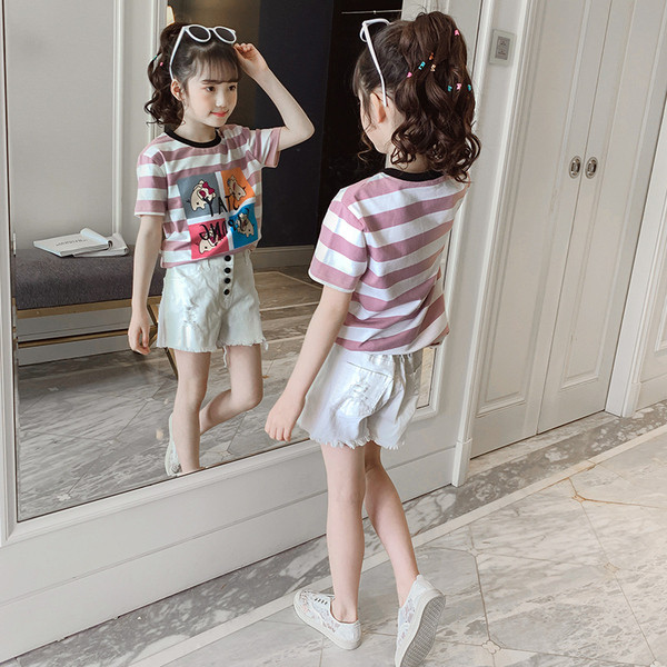 Tricou cu dungi pentru copii cu aplicație-pentru fete