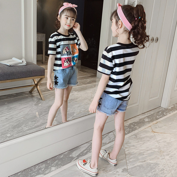 Tricou cu dungi pentru copii cu aplicație-pentru fete