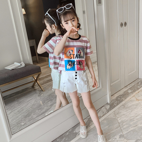 Tricou cu dungi pentru copii cu aplicație-pentru fete