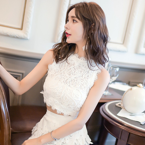 Maieu scurt de dama din dantela alb-negru