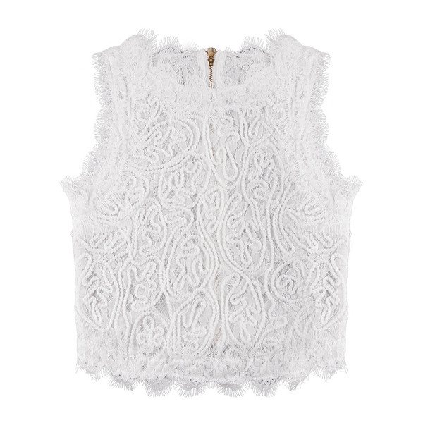 Maieu scurt de dama din dantela alb-negru