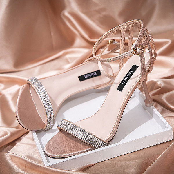 Sandale elegante de damă cu toc înalt cu pietre în trei culori