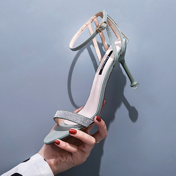 Sandale elegante de damă cu toc înalt cu pietre în trei culori