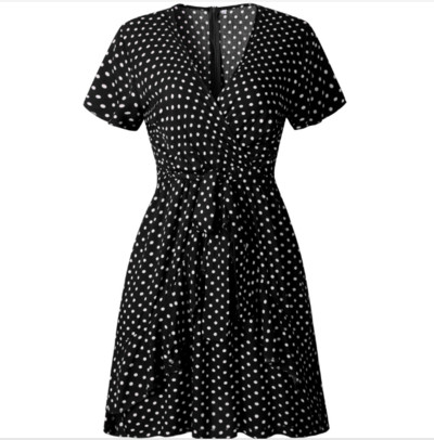 Καθημερινό γυναικείο φόρεμα με κοντό μανίκι και ντεκολτέ σε σχήμα V σε διάφορα χρώματα