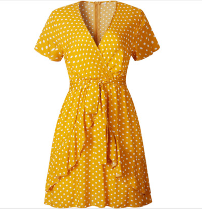 Καθημερινό γυναικείο φόρεμα με κοντό μανίκι και ντεκολτέ σε σχήμα V σε διάφορα χρώματα