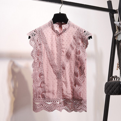 Top de damă din tul și dantelă în alb și roz