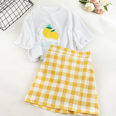 Γυναικείο σετ μπλούζα και καρό φούστα σε διάφορα χρώματα