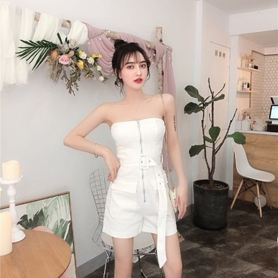 Καλοκαιρινή γυναικεία σαλοπέτα με ψηλή μέση σε λευκό και ροζ χρώμα