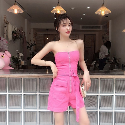 Καλοκαιρινή γυναικεία σαλοπέτα με ψηλή μέση σε λευκό και ροζ χρώμα