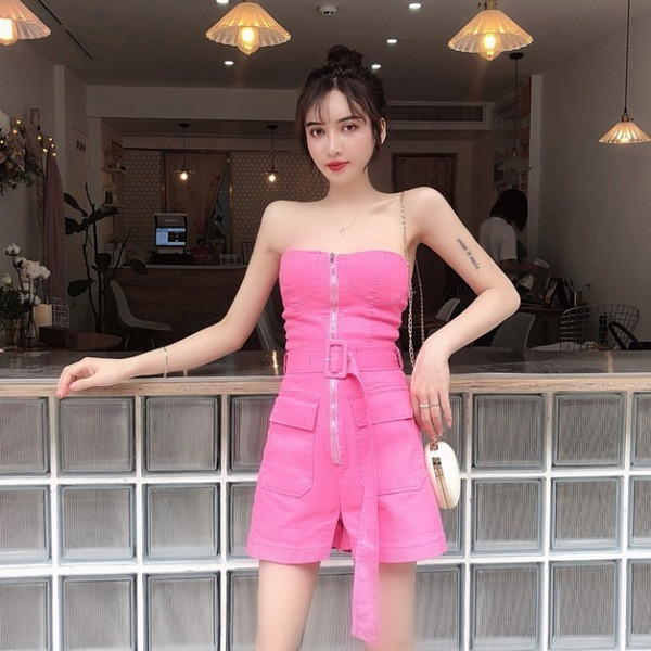 Καλοκαιρινή γυναικεία σαλοπέτα με ψηλή  μέση σε λευκό και ροζ χρώμα