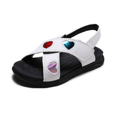 Modern, fehér és fekete rátéttel ellátott gyerekszandál lányoknak