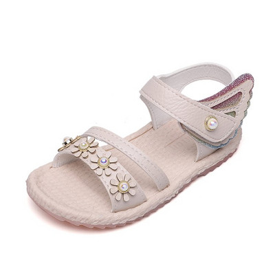 Sandale de dama moderne in alb si roz cu element 3D pentru fete