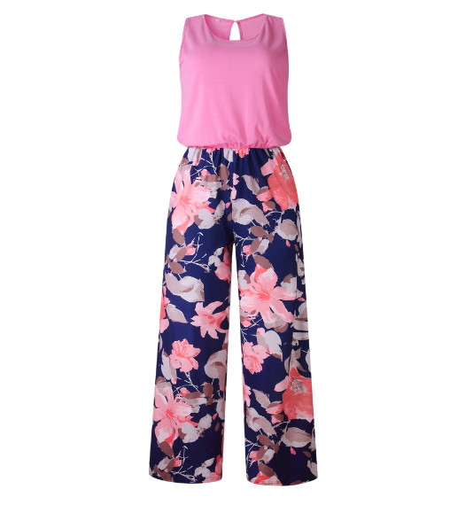 Μοντέρνα γυναικεία σαλοπέτα  με floral μοτίβα σε μπλε και ροζ χρώμα