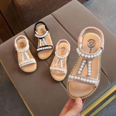 Модерни детски сандали за момичета в няколко цвята с перли
