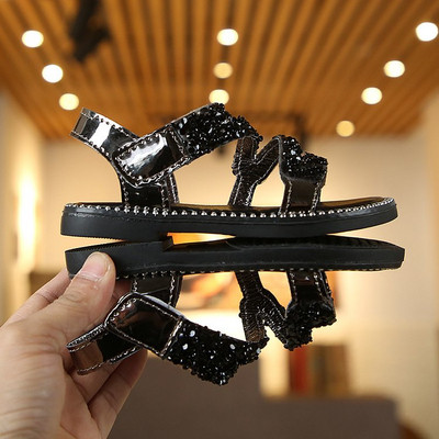 Sandale de dama moderne cu talpa plata cu pietre si petic in trei culori