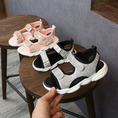 Sandale casual pentru copii cu pietre și autocolante roz și negru pentru fete