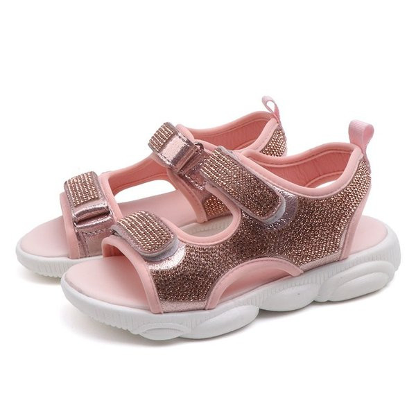 Sandale casual pentru copii cu pietre și autocolante roz și negru pentru fete
