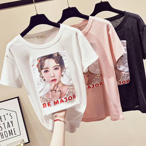 Γυναικείο μπλουζάκι με εφαρμογές και πέτρες σε τρία χρώματα