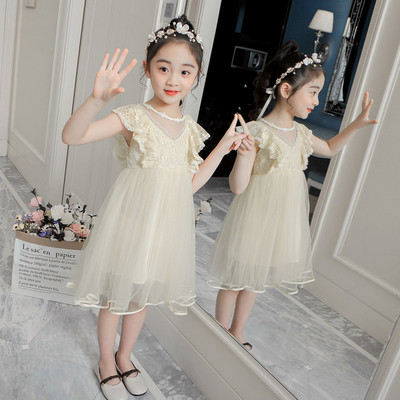 Стилна детска рокля в два цвята с дантела и тюл