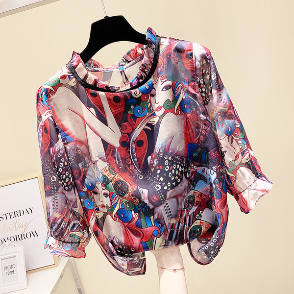 Cămașă modernă de șifon de damă cu imprimeu interesant