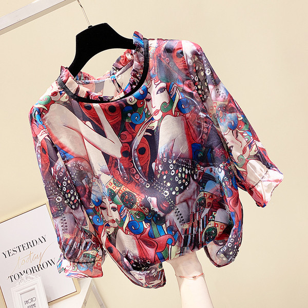 Cămașă modernă de șifon de damă cu imprimeu interesant