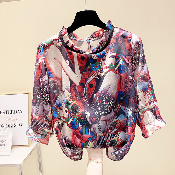 Cămașă modernă de șifon de damă cu imprimeu interesant