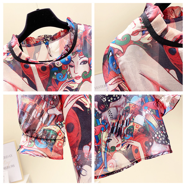 Cămașă modernă de șifon de damă cu imprimeu interesant