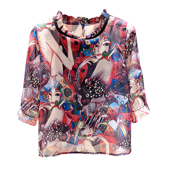Cămașă modernă de șifon de damă cu imprimeu interesant
