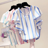 Γυναικεία μπλούζα σιφόν με μανίκι λωτού σε τρία χρώματα