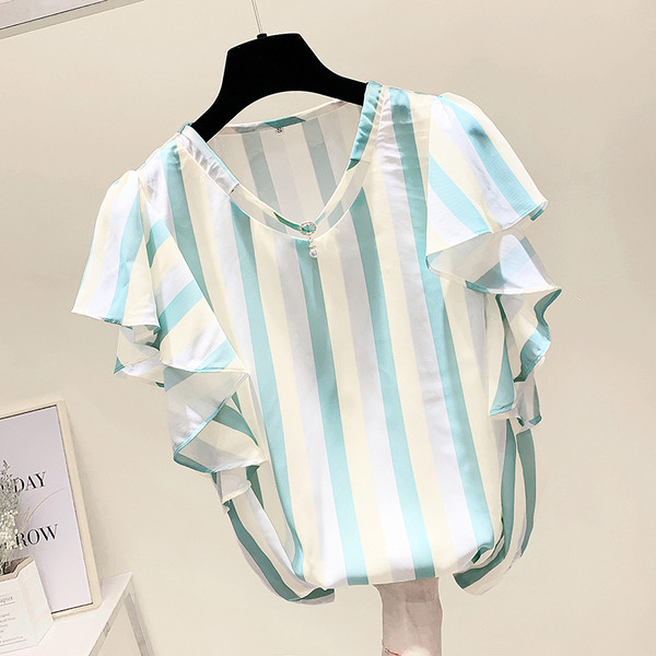 Γυναικεία μπλούζα σιφόν με μανίκι λωτού σε τρία χρώματα