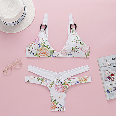 Γυναικείο κομψό μαγιό με φυτικά μοτίβα σε λευκό χρώμα