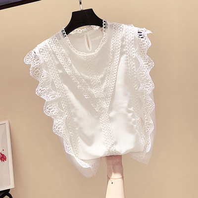 Maieu de damă din șifon cu dantelă, alb, roz și galben