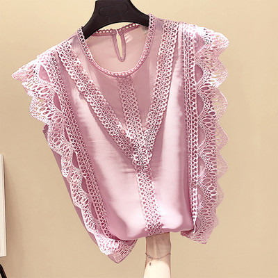 Maieu de damă din șifon cu dantelă, alb, roz și galben