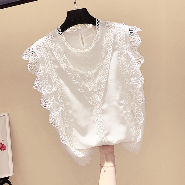 Maieu de damă din șifon cu dantelă, alb, roz și galben