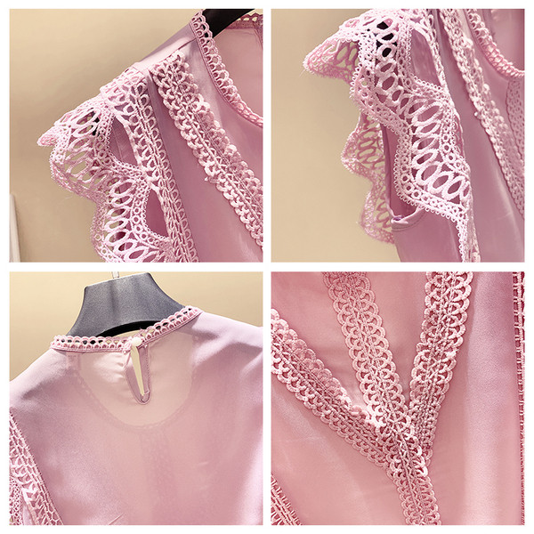 Maieu de damă din șifon cu dantelă, alb, roz și galben