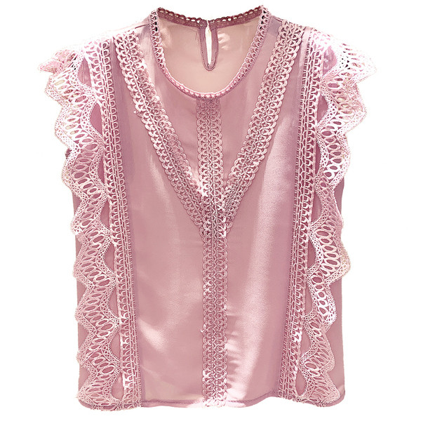 Maieu de damă din șifon cu dantelă, alb, roz și galben