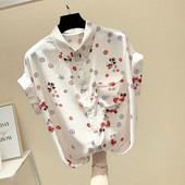 Cămașă casual de damă cu mâneci scurte și imprimeu floral în alb