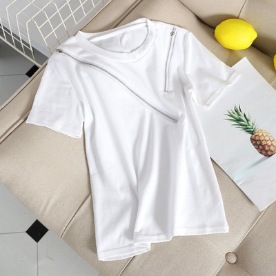 Μοντέρνα γυναικεία T-shirt με φερμουάρ σε λευκό, μαύρο και γκρι χρώμα