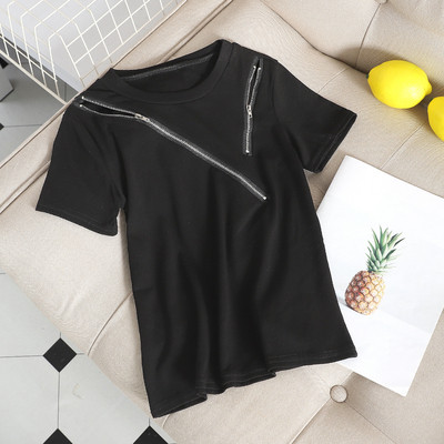 Μοντέρνα γυναικεία T-shirt με φερμουάρ σε λευκό, μαύρο και γκρι χρώμα