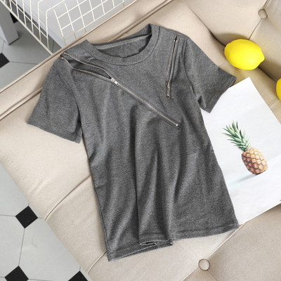 Μοντέρνα γυναικεία T-shirt με φερμουάρ σε λευκό, μαύρο και γκρι χρώμα