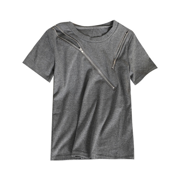 Μοντέρνα γυναικεία T-shirt με φερμουάρ σε λευκό, μαύρο και γκρι χρώμα