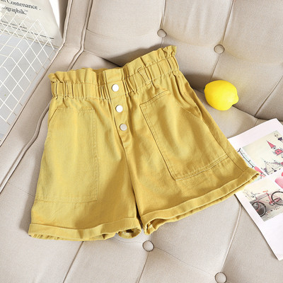 Къси дамски панталони с висока талия и джобове в няколко цвята