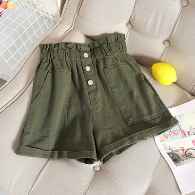 Къси дамски панталони с висока талия и джобове в няколко цвята