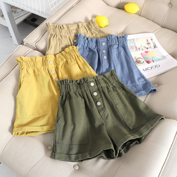 Къси дамски панталони с висока талия и джобове в няколко цвята