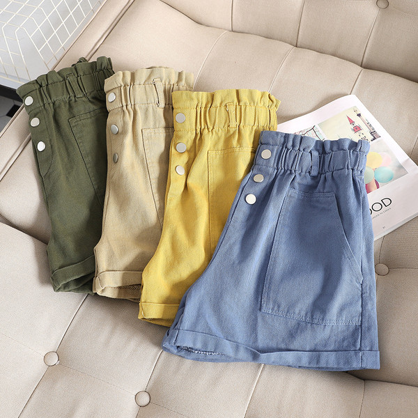Къси дамски панталони с висока талия и джобове в няколко цвята